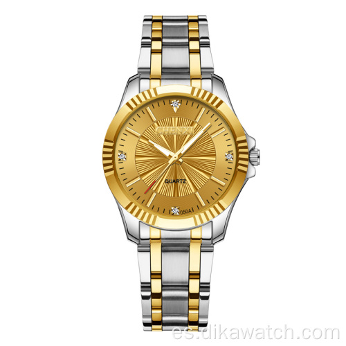 CHENXI nuevo reloj de cuarzo para hombre y mujer, reloj de acero inoxidable resistente al agua a la moda, reloj de pulsera dorado de lujo 050A